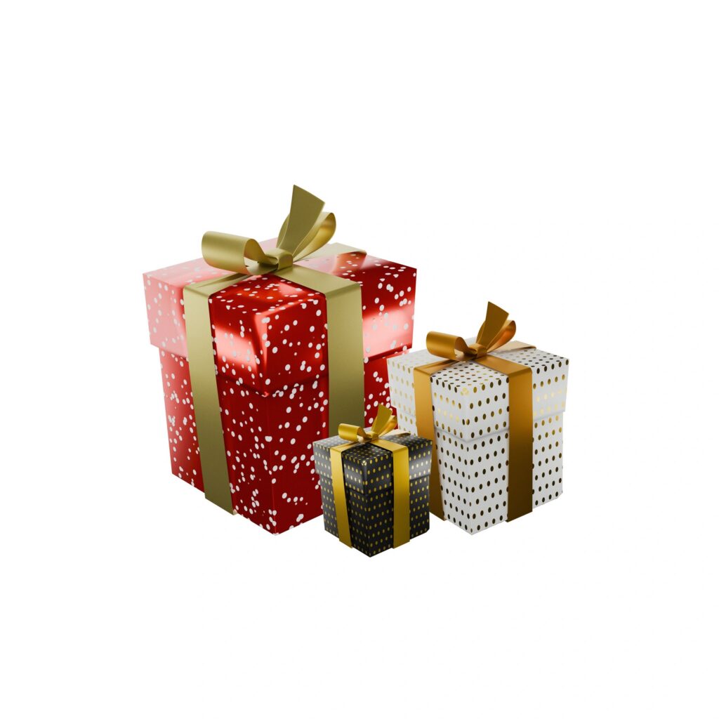 christmas gift with ribbon, white background